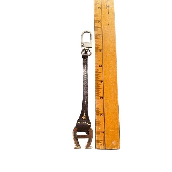 Etienne Aigner brown leather keychain purse fob with gold monogram A - Picture 2 of 13